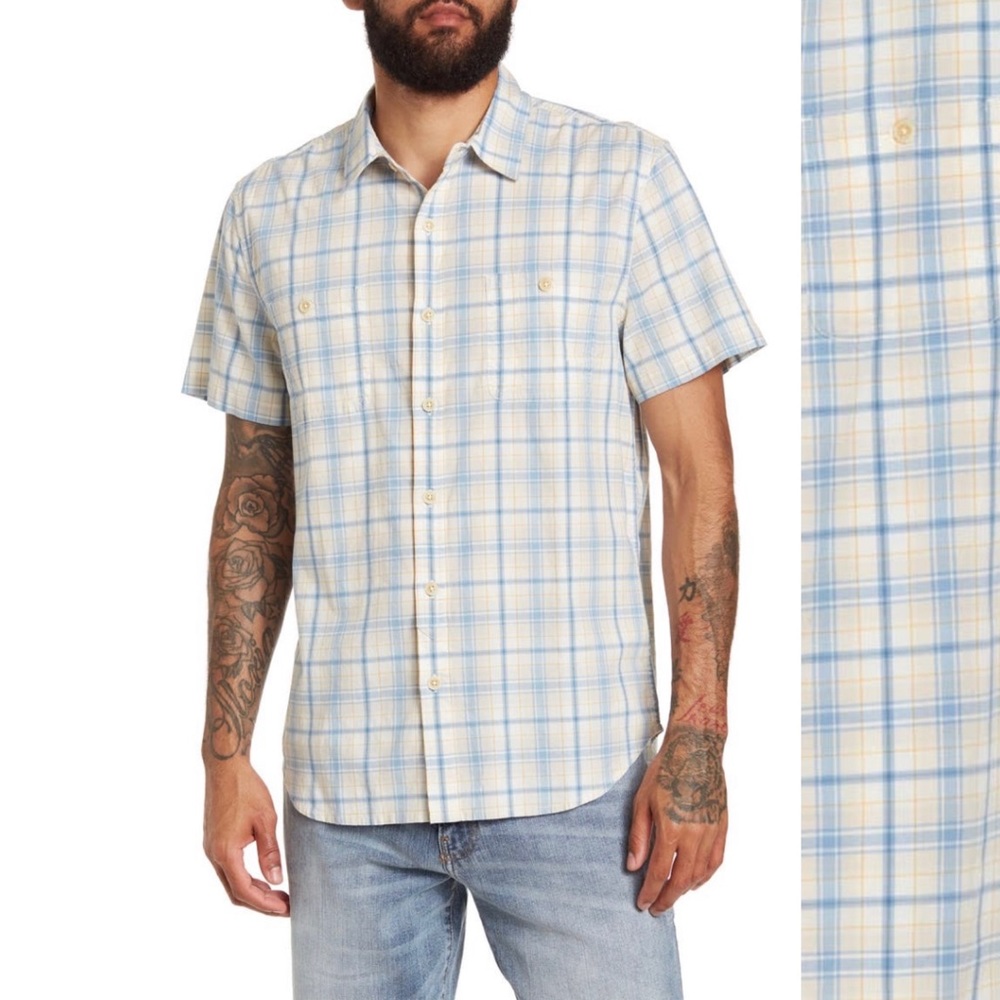 Lucky Brand Plaid Regular Fit Cotton Blend Short Sleeve Size XXL New w/Tag